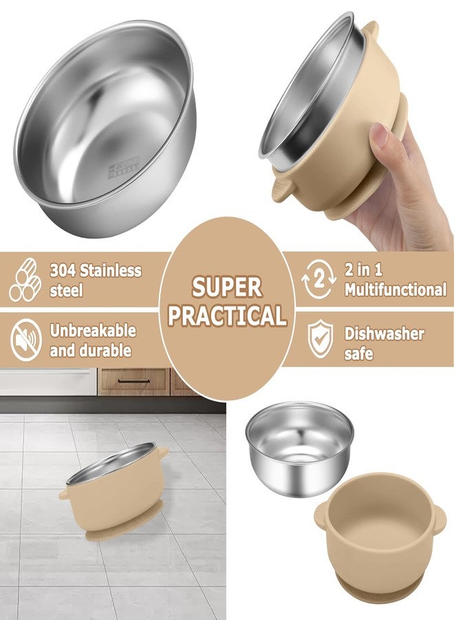 Dovesail 2 Pack Stainless Steel Baby Bowls with Removable Non-Slip Silicone Suction Shell and Lids, Anti Scald Food Container for Baby Food Feeding-Gray & Cream - Image 2